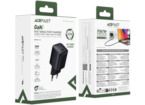 ACEFAST A134 PD 67W Mini GaN USB-C Fast Charger Portable Power Adapter for Phones / Tablets / Laptops, EU Plug - Black